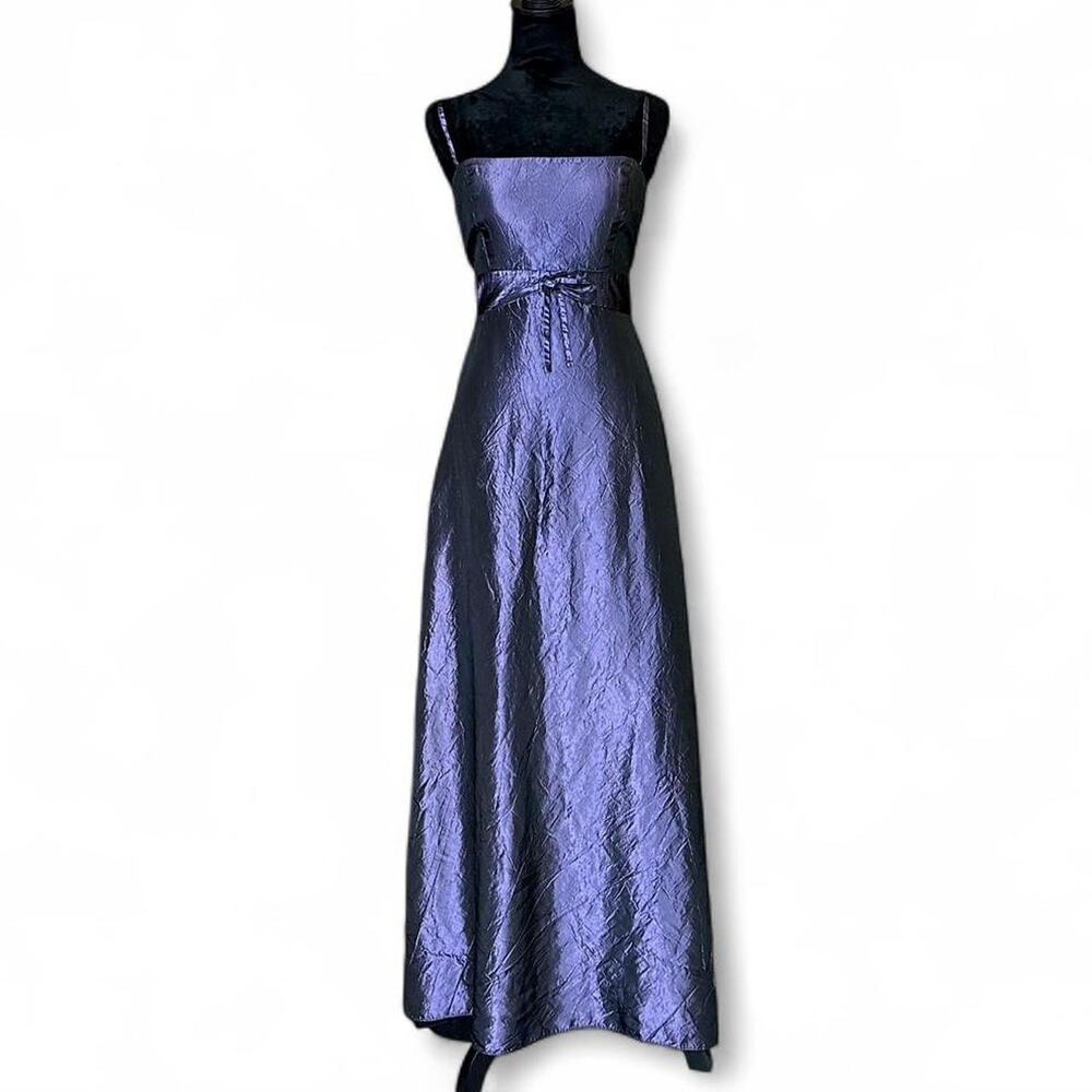 90s A-Line Purple Maxi Dress – minimal formal satin gown M
